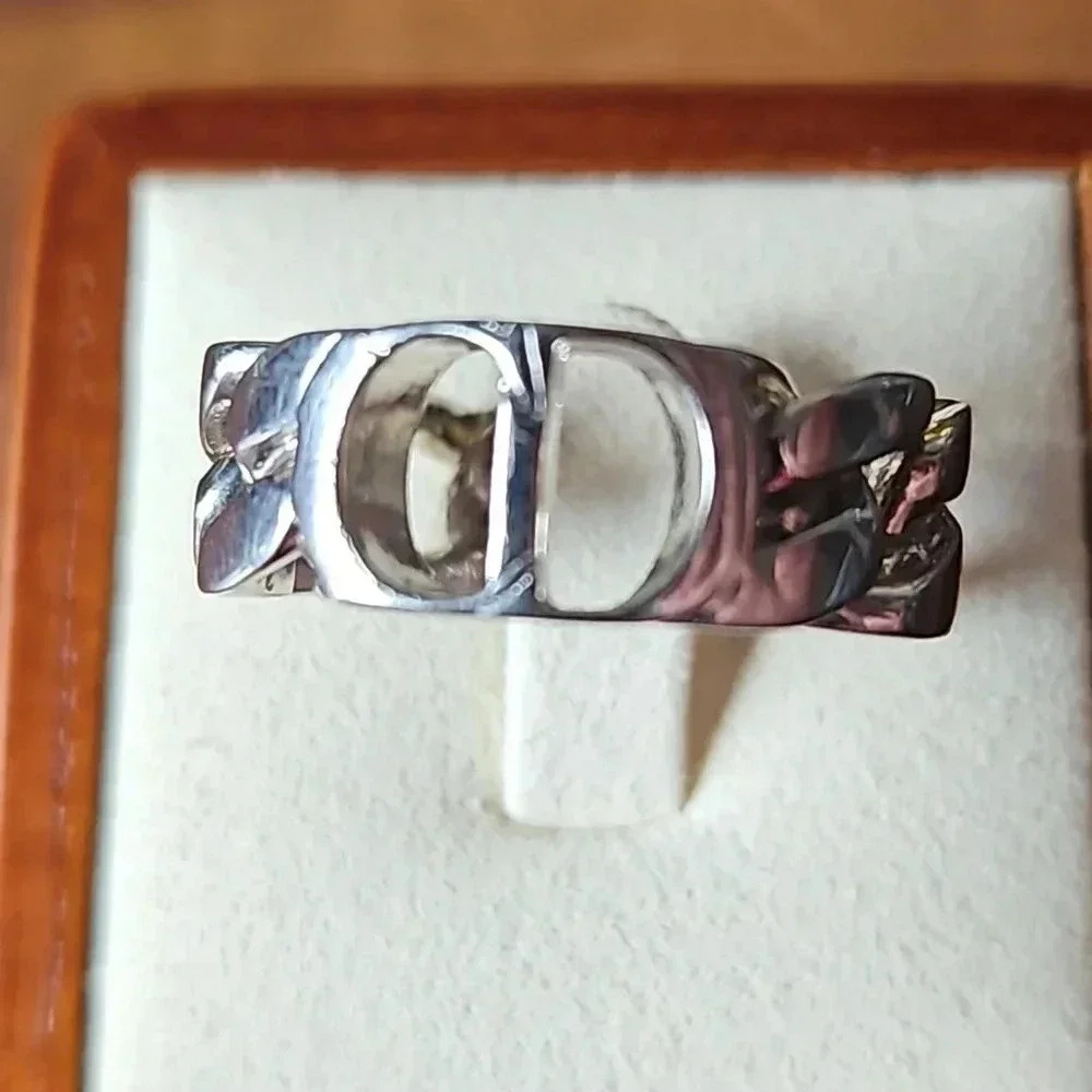Dior Silver Toned CD Logo Chain-Link Ring